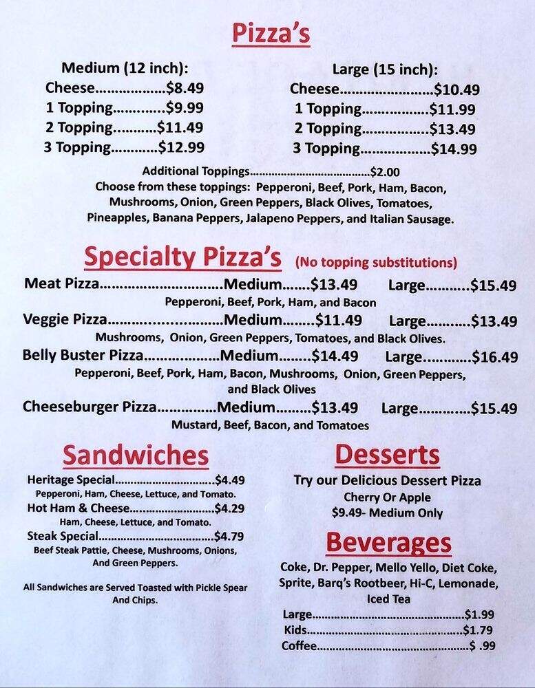 Heritage Pizza - Jellico, TN