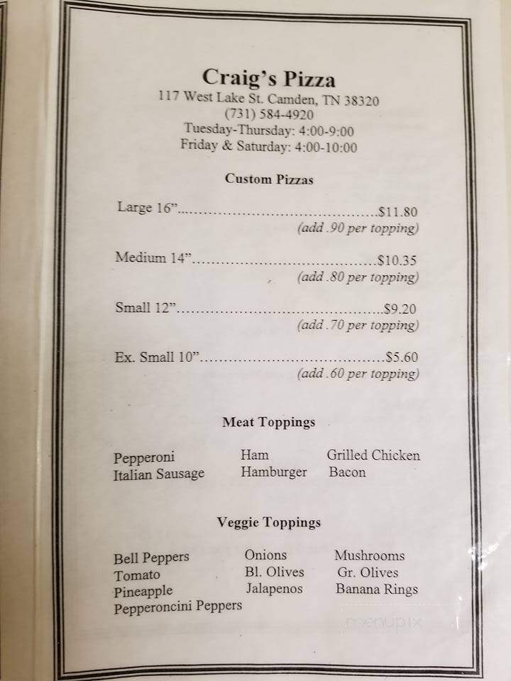 Craig's Pizza House - Camden, TN