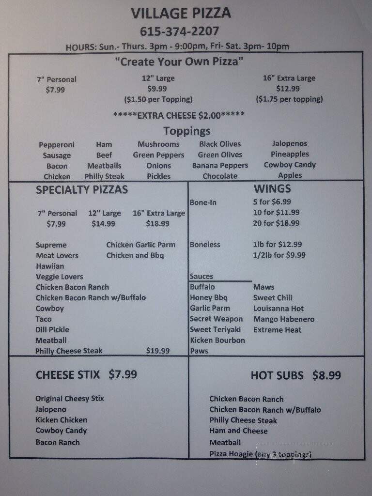 Village Pizza - Hartsville, TN