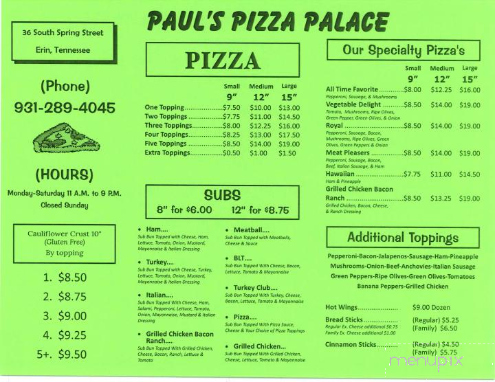 Paul's Pizza Palace - Erin, TN